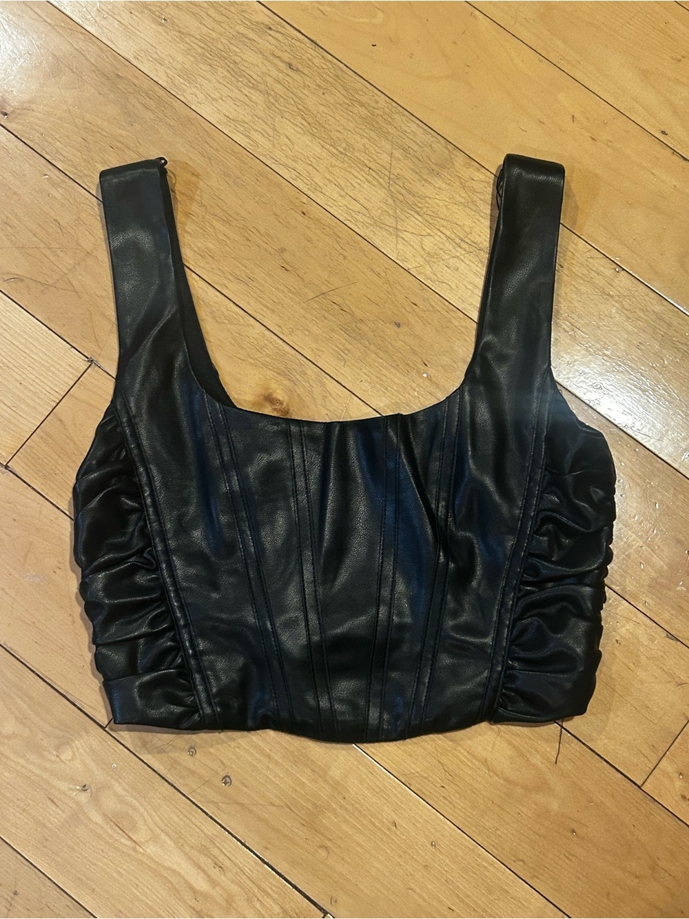 Rehab Black Faux Leather Cropped Tank